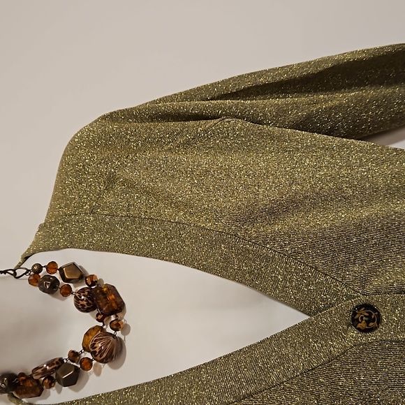 Willi Smith Green metallic floral design button up sweater Med. office church - Picture 4 of 7